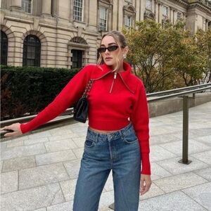 Zara knit zip red women’s  Sweater